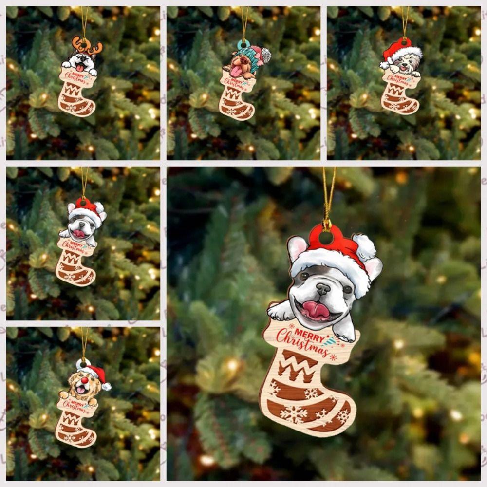 Cartoon Dog Socks Christmas Pendants Decorative Dog Car Pendant  Car