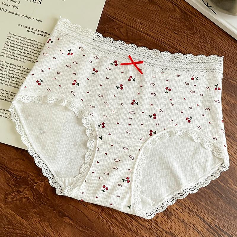 Plus Size Women's Spring and Autumn Cherry Bow Hip Lift Sweet Mid Waist Panties