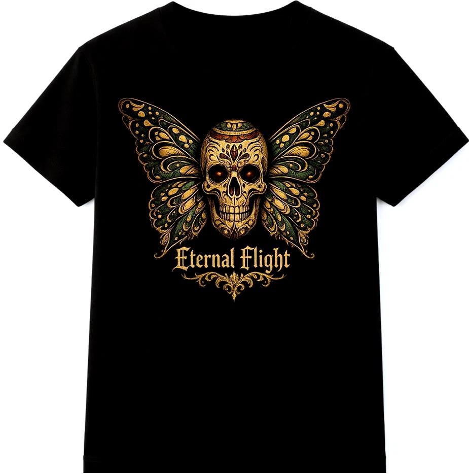 Butterfly Skull T-Shirt Eternal Flight Gothic Fantasy Winged Graphic Tee L