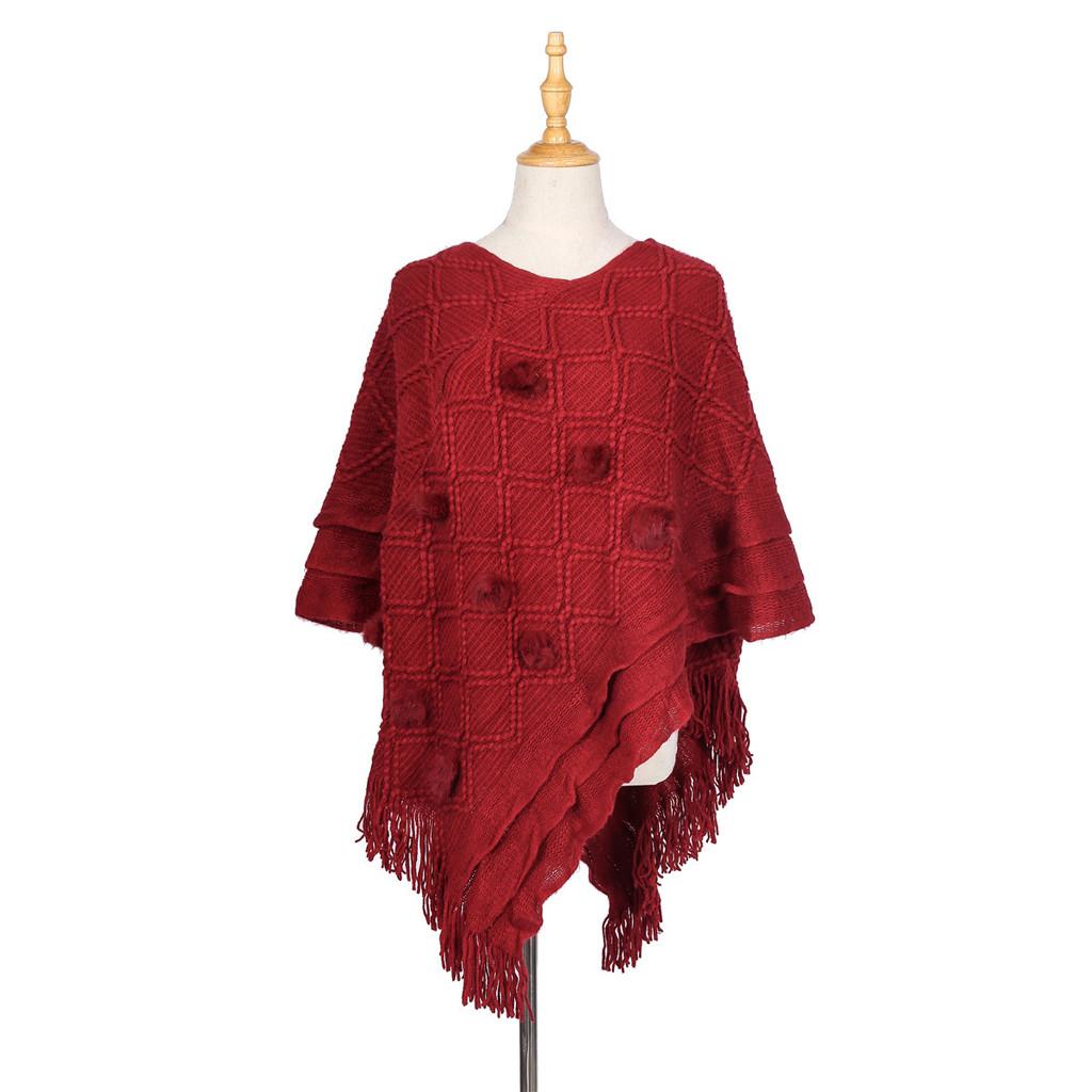 Buy Women Winter Knitted Cashmere Poncho Capes Shawl Cardigans Sweater