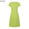 ZANZEA Women Casual V-Neck Summer Short Sleeve Solid Color Dress