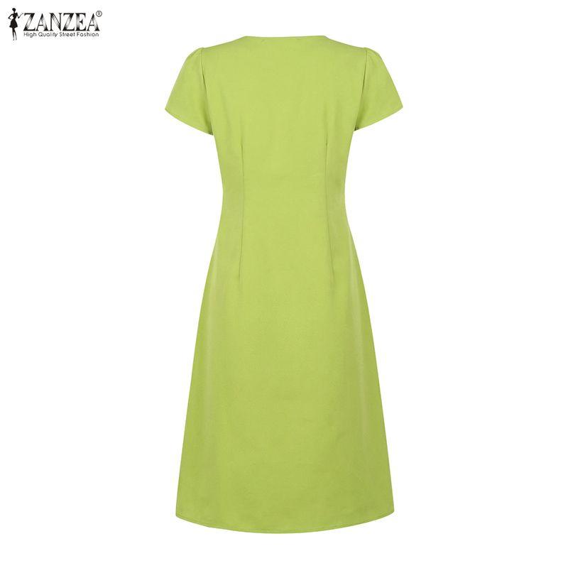 ZANZEA Women Casual V-Neck Summer Short Sleeve Solid Color Dress