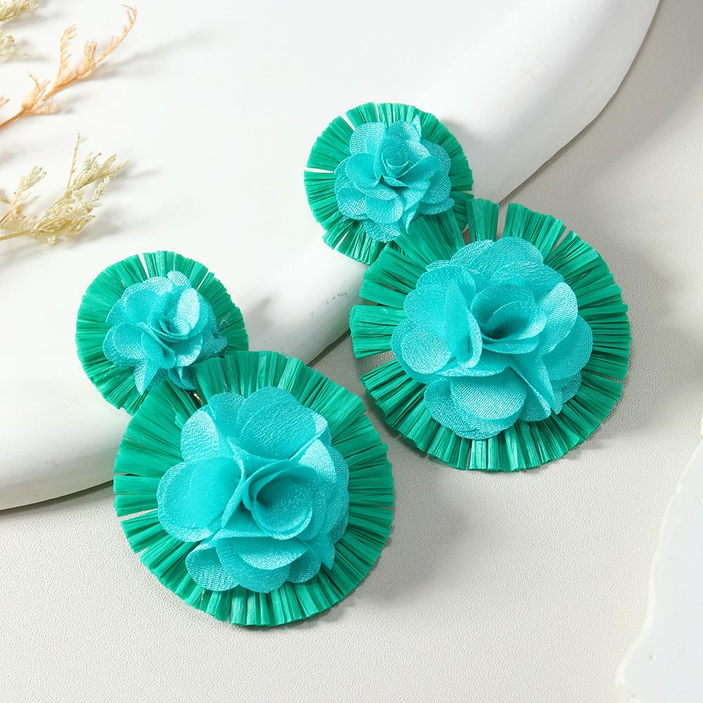 Bohemian Raffia Flower Dangle Earrings - Summer Style