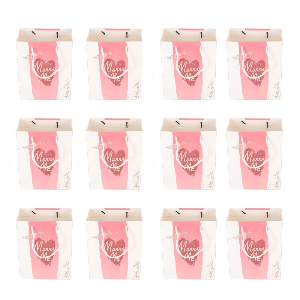 12Pcs Gift Bags Marry Me Heart Pattern Rose Gold Letters Soft Handle Reusable Party Bags for Wedding Engagement