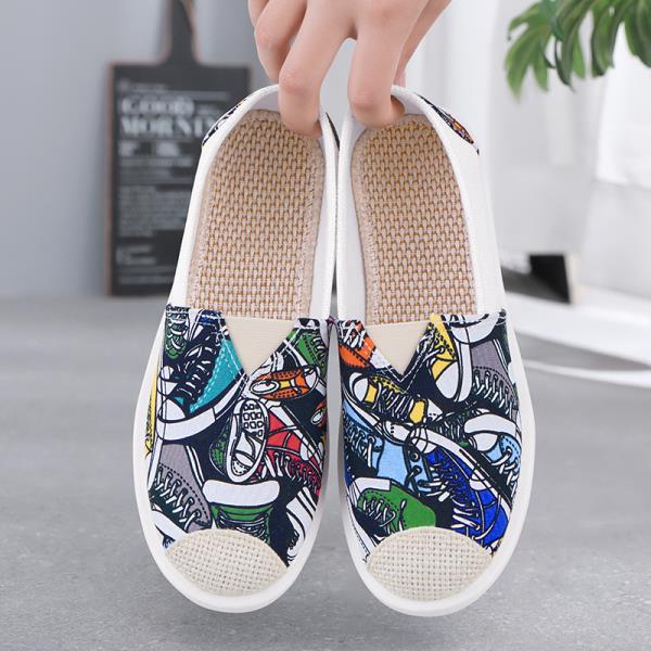 Fashion Breathable Shoes Slip-on Espadrilles For Women Tennis Slip On Summer New Graffiti Canvas Fabric Slip On Shoes For Women Espadril