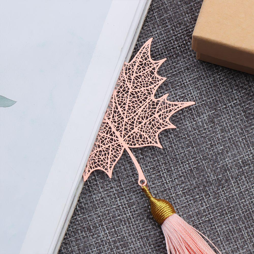 New Rose Gold Apricot Metal Bookmark Chinese Style Tassel Leaf