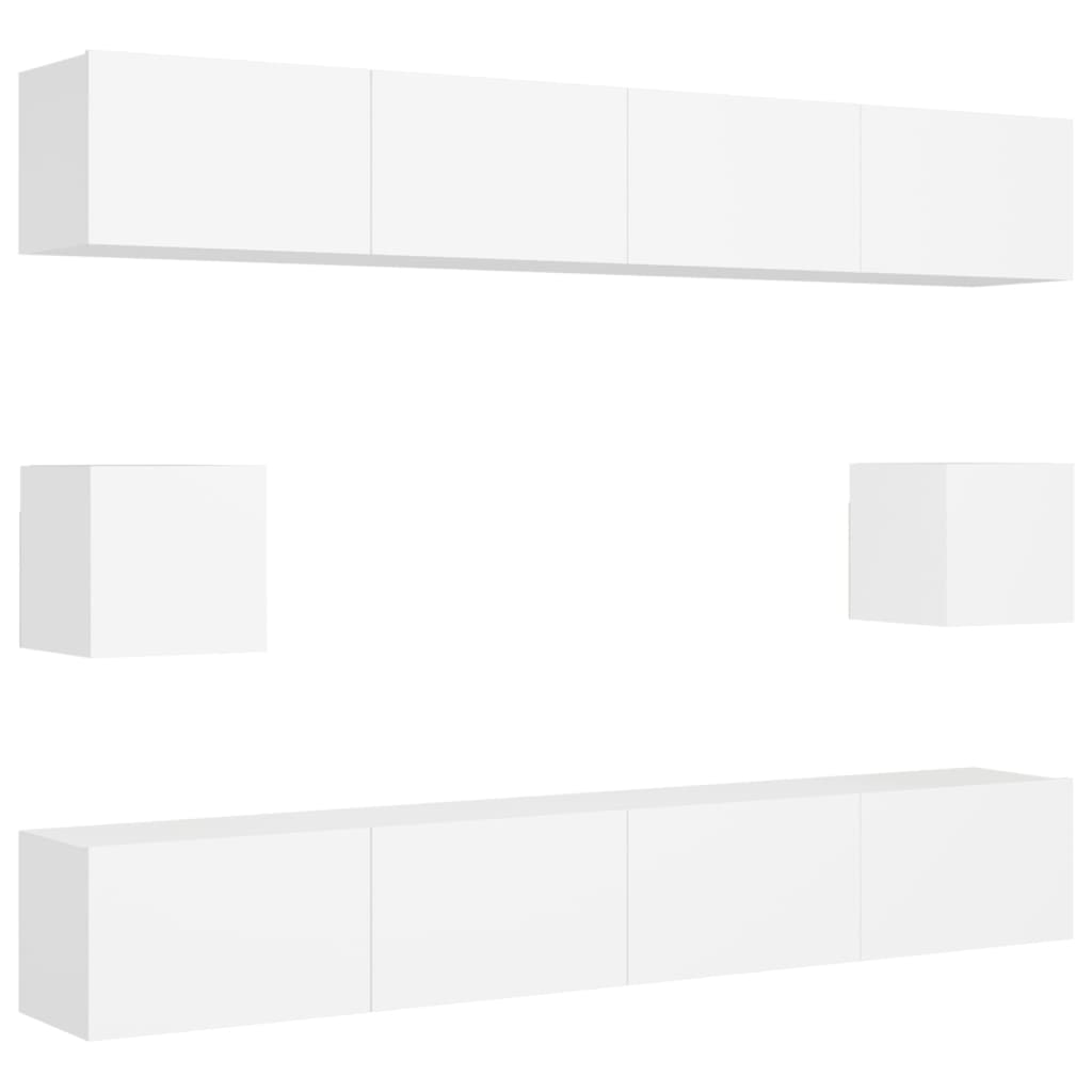 6 piece TV cabinet set white particleboard