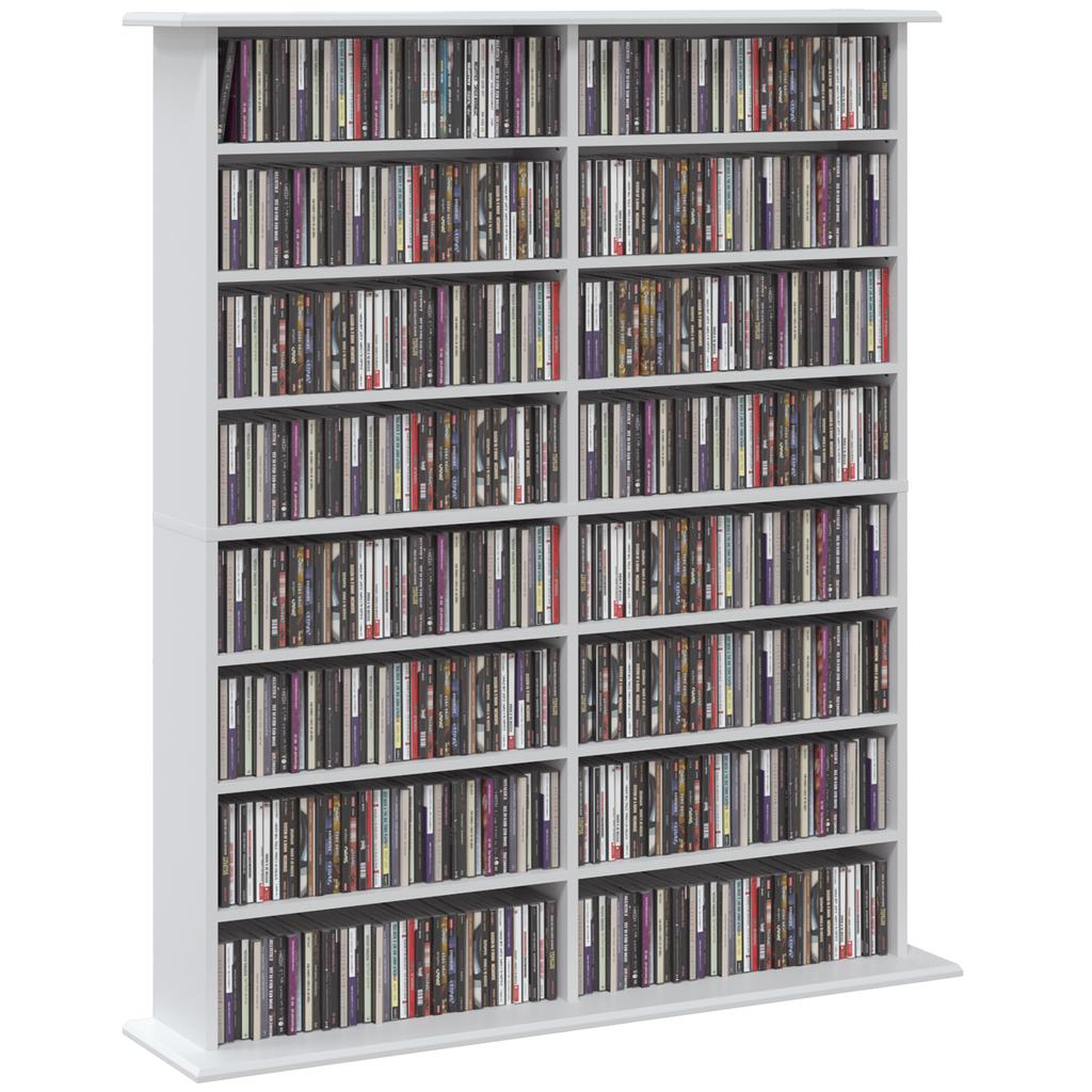Media Shelf 8 Levels DVD Shelf With 12 Adjustable Shelves 16 Compartments For 720 CDs White