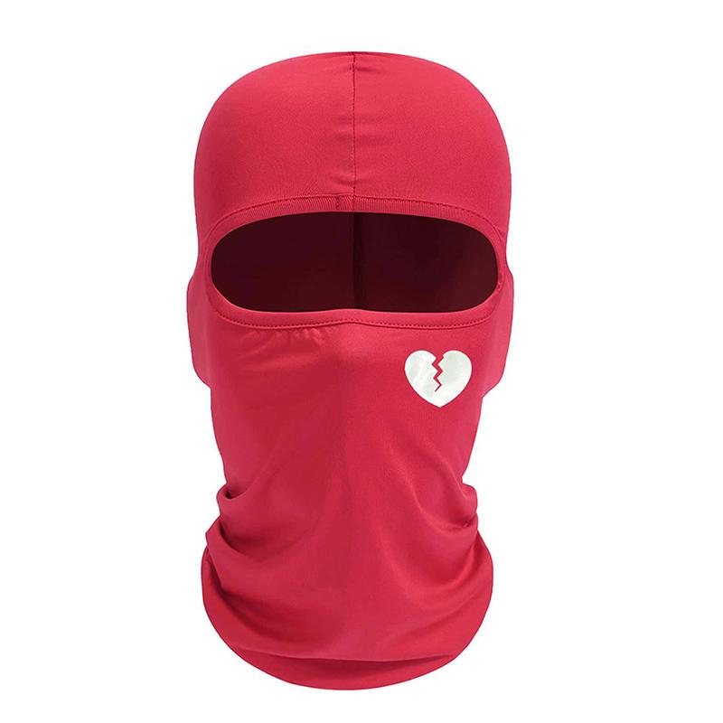 Unisex And Windproof Solid Raw Decor  Balaclava Hat With Heart Broken Pattern Autumn And Winter Warm Ski Cold Hat
