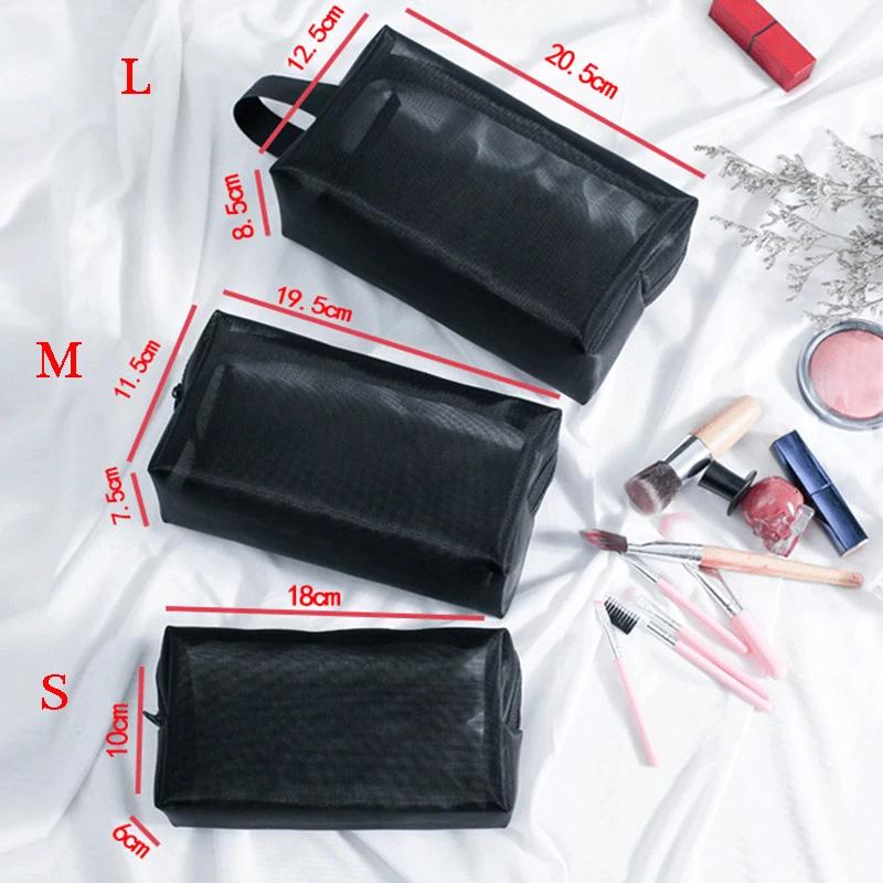 Bolsa Cosmética Transparente de Malha Portátil Estojo de Maquilhagem Feminino Viagem Zíper Organizador de Maquilhagem Lavável Necessaire Bolsa de Armazenamento de Beleza Necessaire