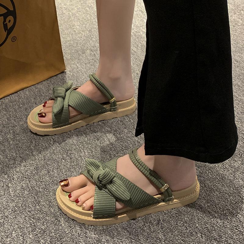 Two sandals for women's summer wear 2025 new ins trendy with skirt thick-soled fairy style student flat slippers