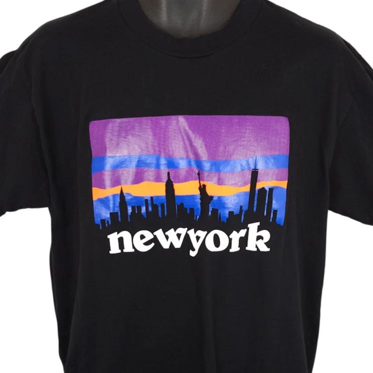 New York City 100% Cotton T-shirt Mens Tees Top Mens Size Large Black NYC Skyline Travel Destination Tee
