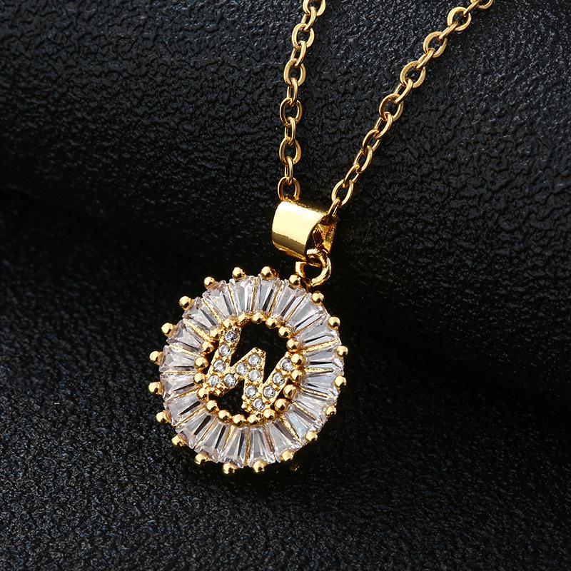 Shein Copper Zircon Round Alphabet Pendant Necklace