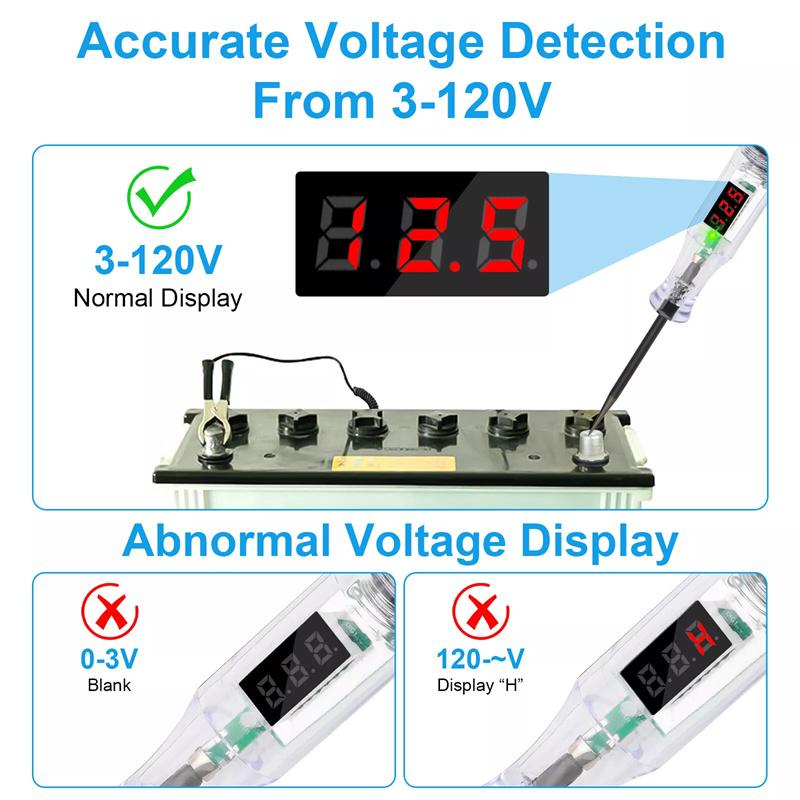 3-120V Automotive Digital Voltage Circuit Tester Voltage Test Long Probe Pen Circuit Detection Diagnosis And Maintenance Tool