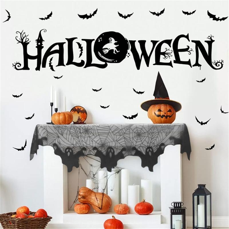Lace Tablecloth Halloween Decoration Polyester Cobweb Table Runner Mantel Scarf Cover Spooky Celebration