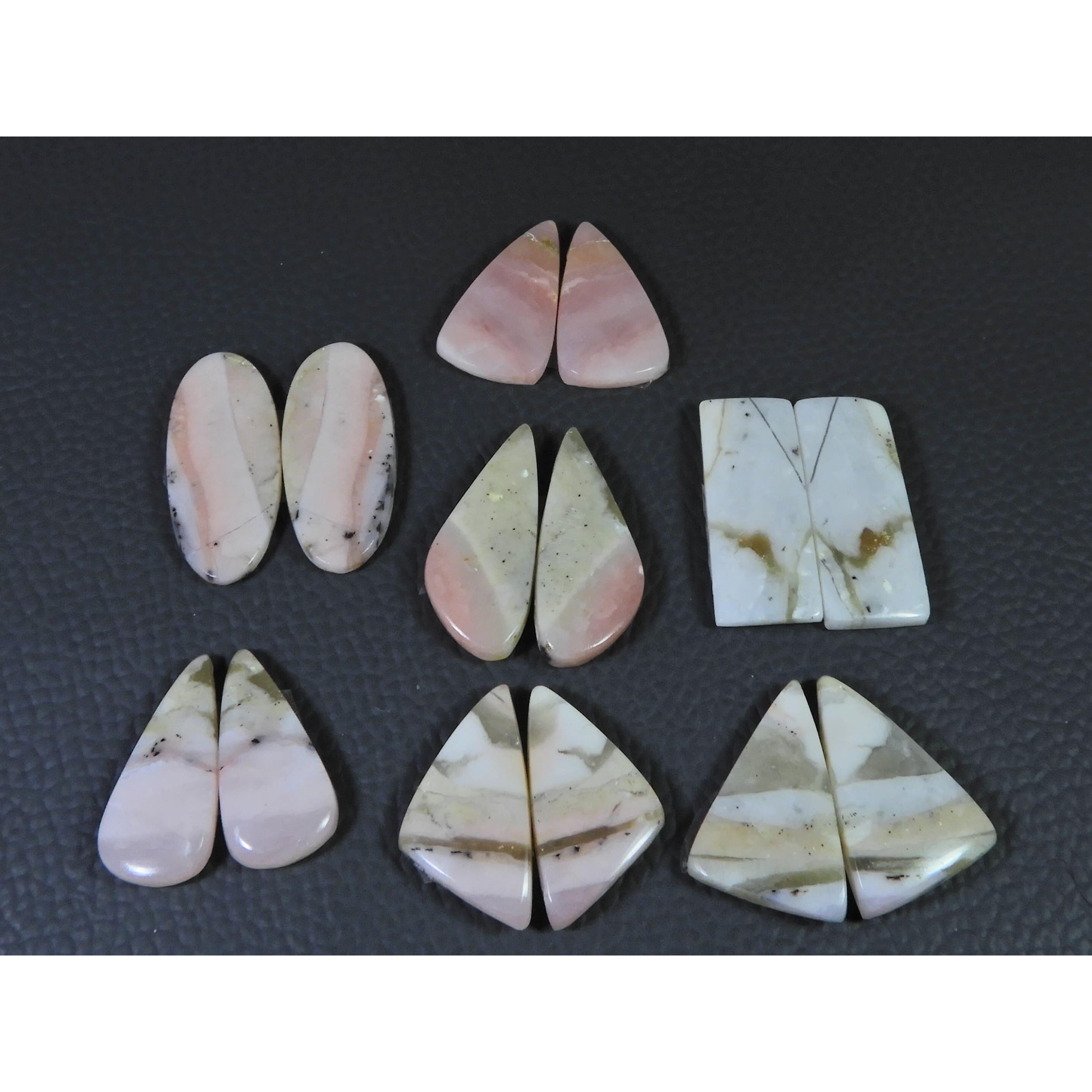 129Cts. Natural Pink Opal  Matched Pair Mix Cabochon Gemstone 7Pair Lot C-1399