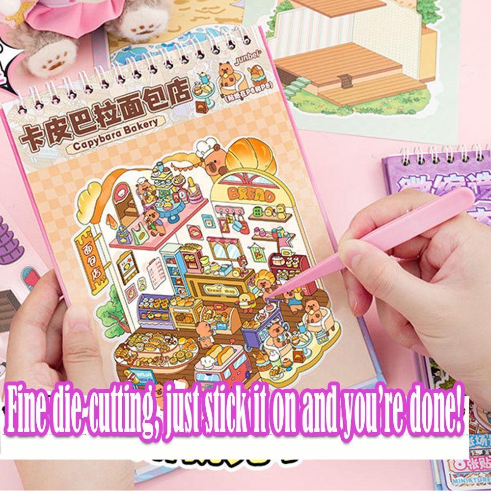 Visual Stacking DIY Landscape Sticker Book PET 3D Pocket Cabin Scene Stickers  Kids
