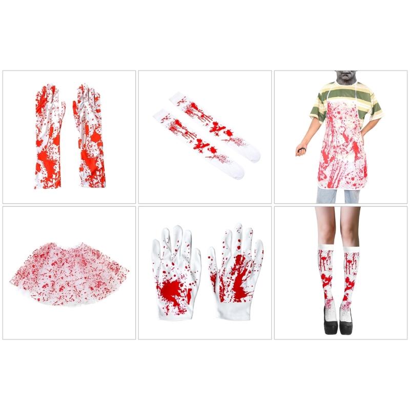 Sturdy Polyester Halloweens Prop Set Including Gloves Socks Apron for Horror Theme Parties