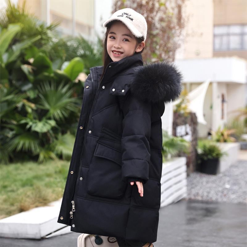 2024 Mid-Length Girls' Thick White Duck Down Jacket - Korean Style Warm Winter Outerwear