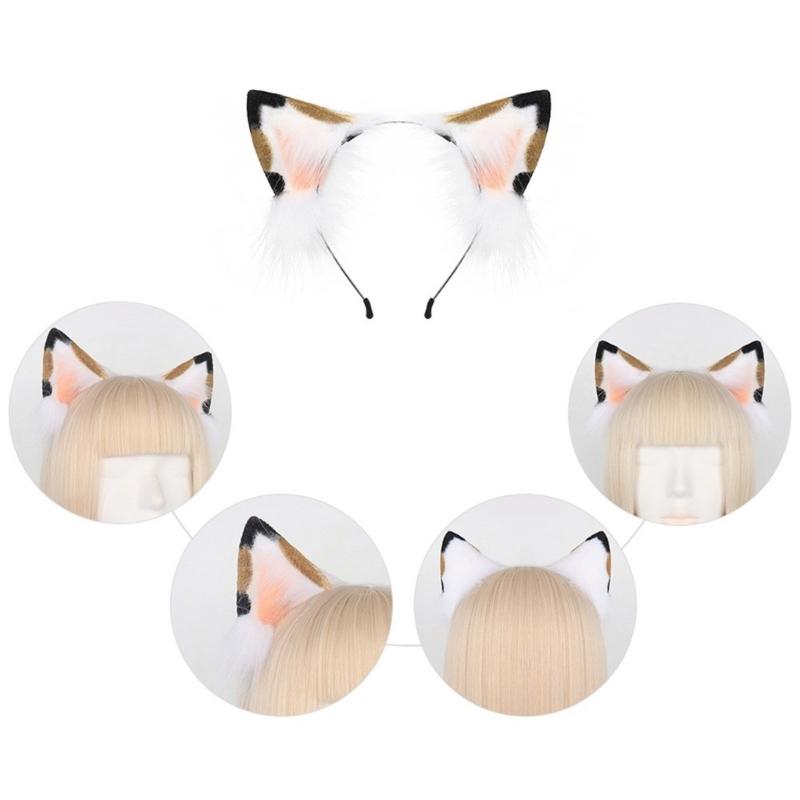 Anime-Cosplay Props Cat Ears and Tail Set Plush Furry Animal Ears Hairhoop with Cat Tail Fancy-Dress Party Costumes