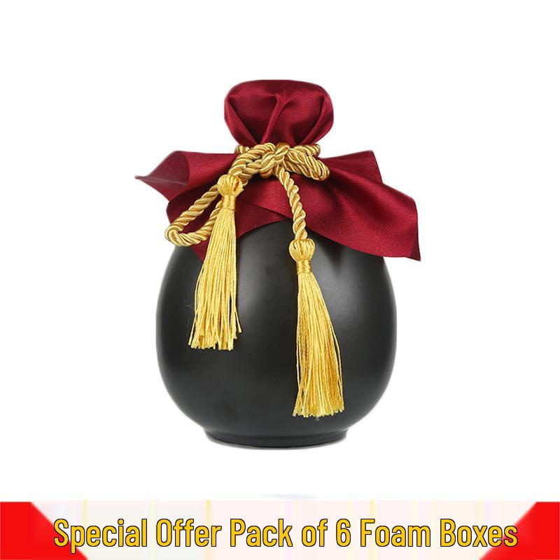 Ceramic Baijiu Wine Jar with Foam Packaging - Antique Retro Earthenware Wine Bottle.
