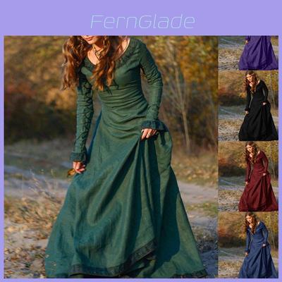 Elegant Women's Medieval Dress With Long Sleeves For Gothic Halloween Cosplay Events