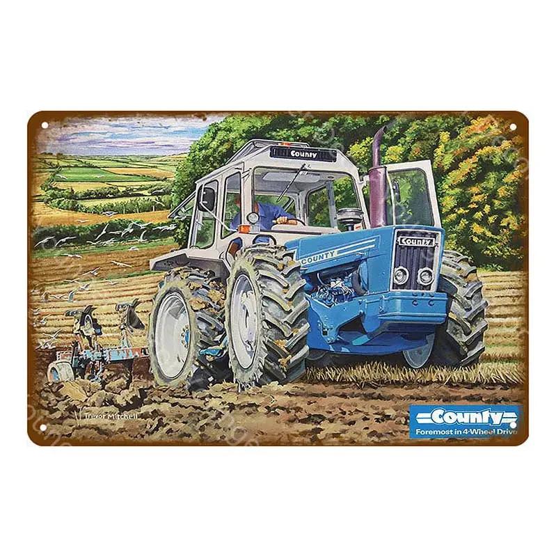 Vintage Farm Tractor Metal Signage Tin Signage Metal Vintage Farmhouse Courtyard Wall Art Decoration Mural Aesthetics Gift