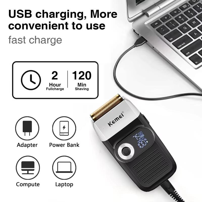 Kemei KM-2026 KM-2027 2 In 1 Rechargeable Electric Shaver LCD Reciprocating Razor For Men USB Charging Beard Trimmer