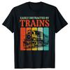Vintage Easily Distracted By Trains Funny Graphic Tshirt Men Women Hip Hop Oversized T Shirt 100 Cotton Comfort Tshirts