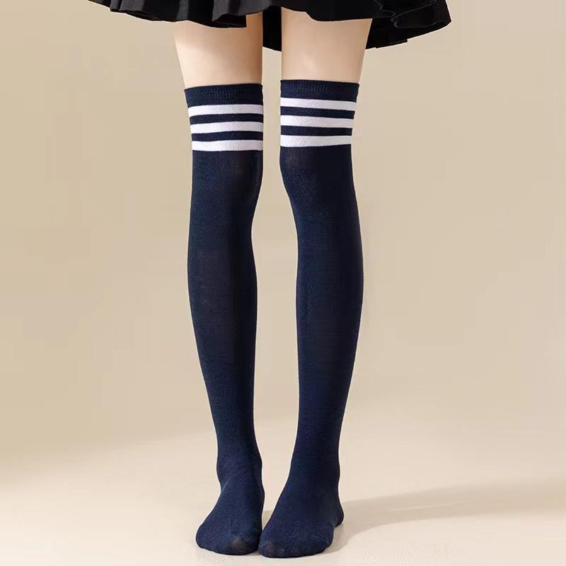 New 1Pair Sexy Long Socks Solid Color Striped Women Over Knee Thigh High Over The Knee Stockings Ladies Girls Warm Knee Socks