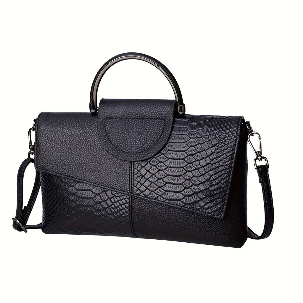 Elegant Luxury Women's Handbag Black Crocodile Pattern Crossbody & Clutch with Zipper Closure, Adjustable Strap, PU Material, Perfect Gift for Her