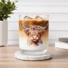Bicchiere in Vetro Mucca delle Highlands, Bicchiere Termico Acquerello Floreale Dipinto a Mano, Tazza Trasparente per Latte Caffè Whiskey, Regalo per Amanti degli Animali