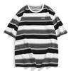 Fashion Loose Contrast Color Short Sleeve Main Striped T Shirts Couples Men Women Summer Soft Comfortable Casual
