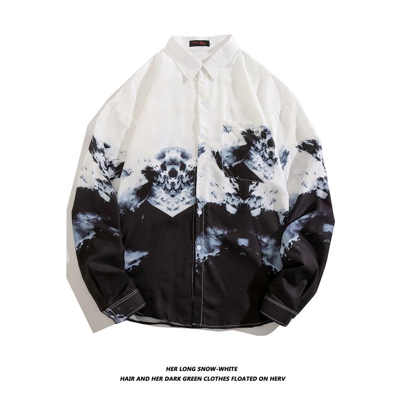 Men's Long-Sleeve Loose-Fit Shirt - Autumn/Summer Korean Style with Trendy Hong Kong Ins Print