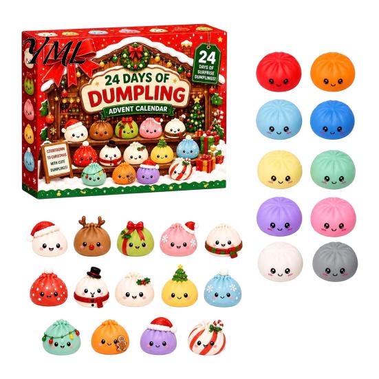 Christmas Classroom Rewards Squeezy Toy Advent Calendar 2026, 24 Days Dumpling Toys Countdown for Girls Boys Calendar, Decor Jumbo Mini Glitter Stress