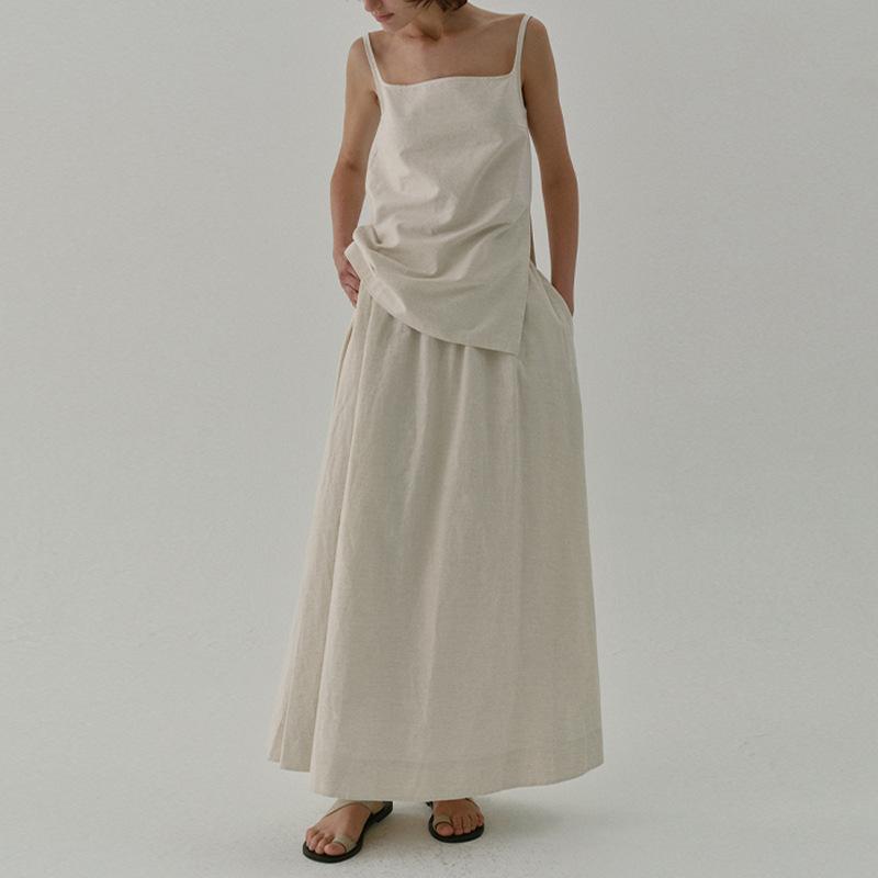 Summer new cotton and linen sling vest French casual sleeveless loose and comfortable zipper top, square neck shirt outside
