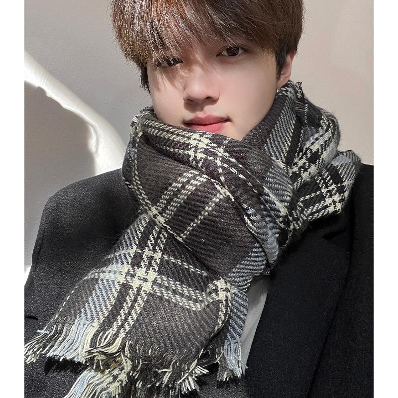 

Красный клетчатый шарф зимний женский новый рождественский шарф имитация кашемира защита шеи утолщенный для сохранения тепла чёрный