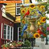 Birds Gather Around Fountain Single Sided Polyester , Garden Flag - Single-Sided, Polyester, Outdoor Yard Decor