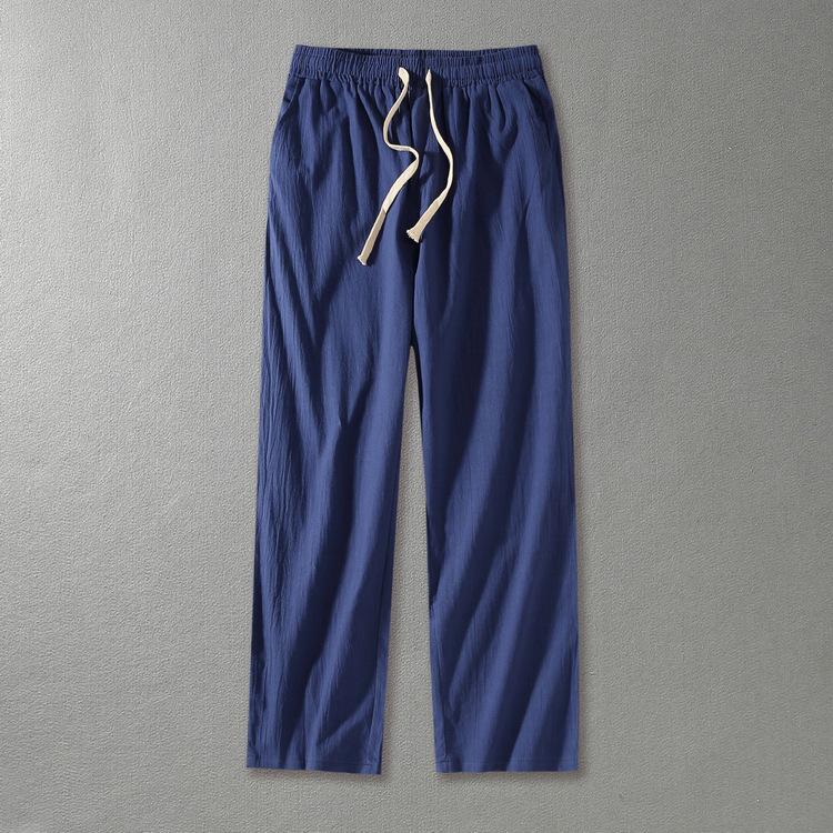 Men's Loose Fit Linen Trousers - Straight Leg, Drawstring, Harem Style, Cotton Blend, Chinese Influence.