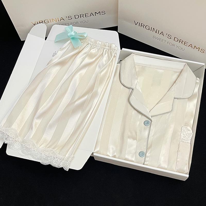 

Girls Lace Pajamas Spring And Summer Ice Silk Short-Sleeved Shorts Loungewear Two-Piece Set M