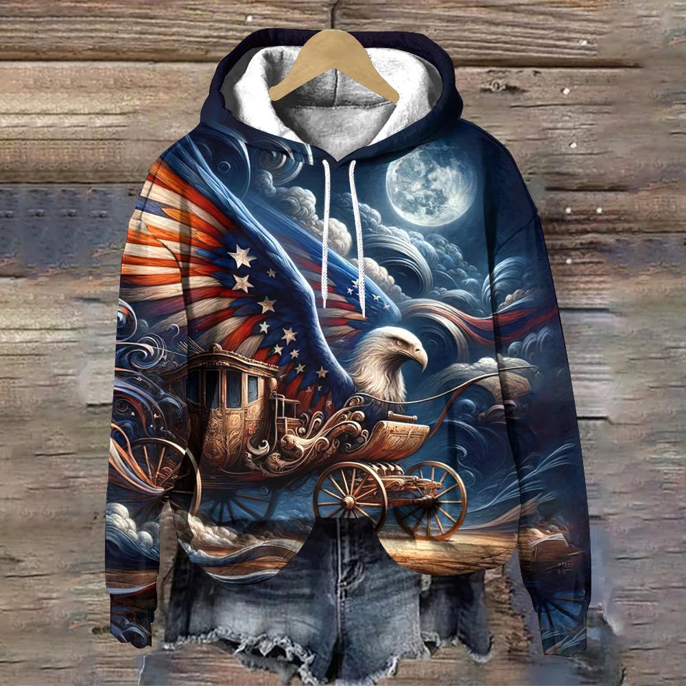 Sweat-shirt à capuche décontracté à motif d'aigle des États-Unis pour femme, vêtement ample, tendance, automne/hiver