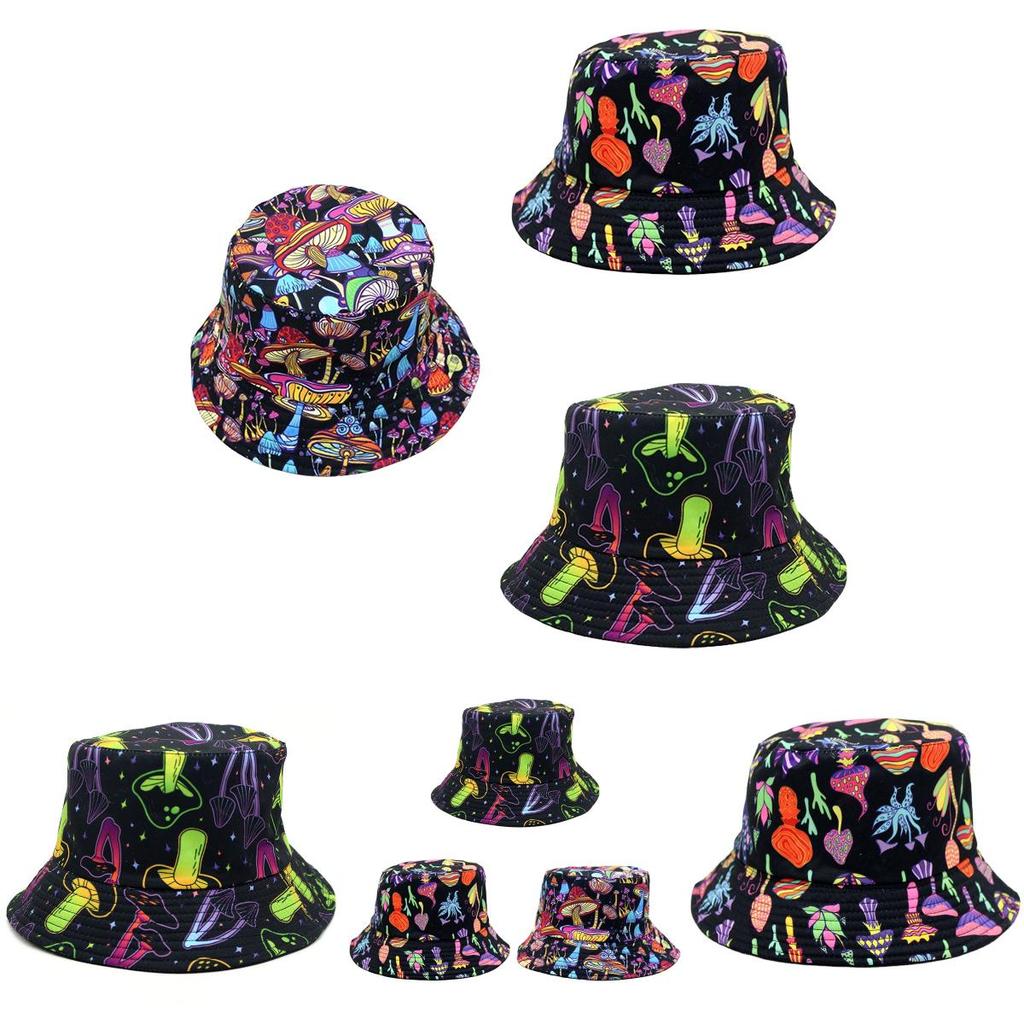 Colorful Mushroom Print Fisherman Hat Bucket For Outdoor Sports And Sunshade Unisex