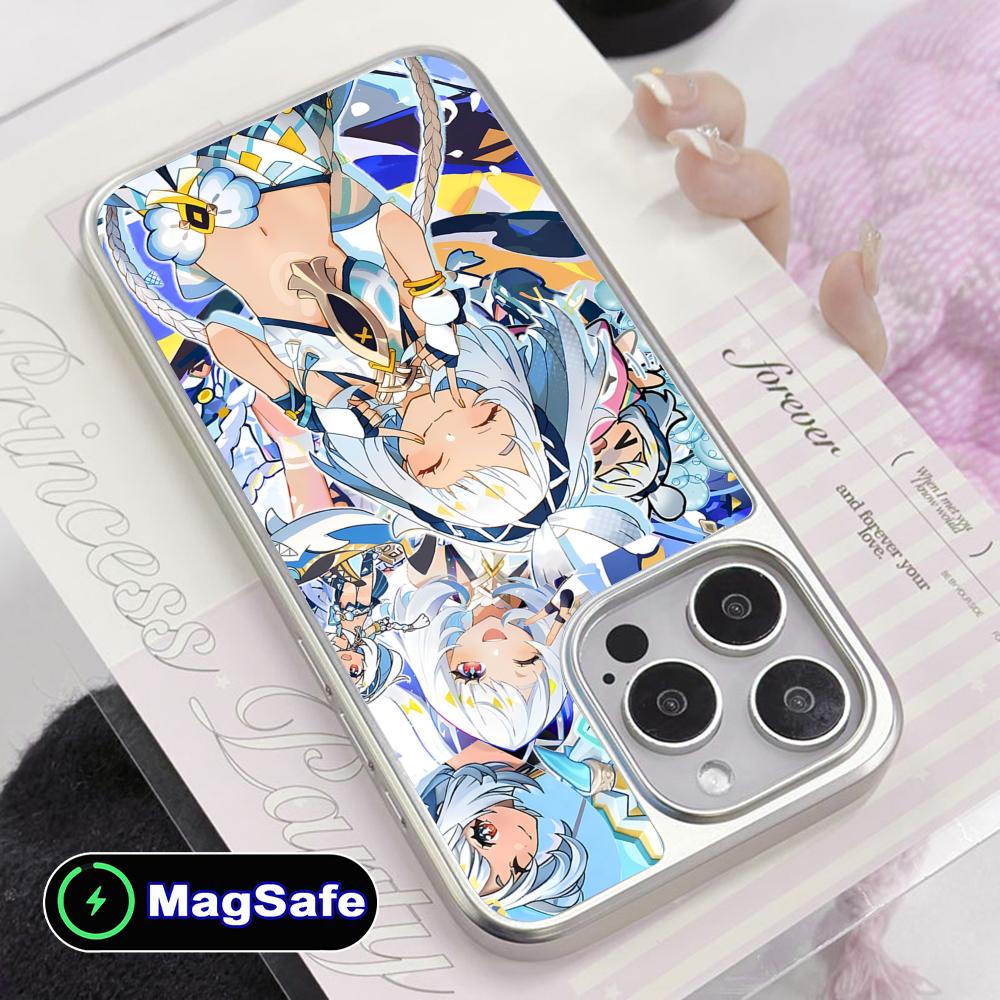 Game GI Mualani Silver Plating Magsafe Mobile Phone Case for iPhone 17 16 15 14 13 12 11 Air Pro Max Plus Colorful Cover