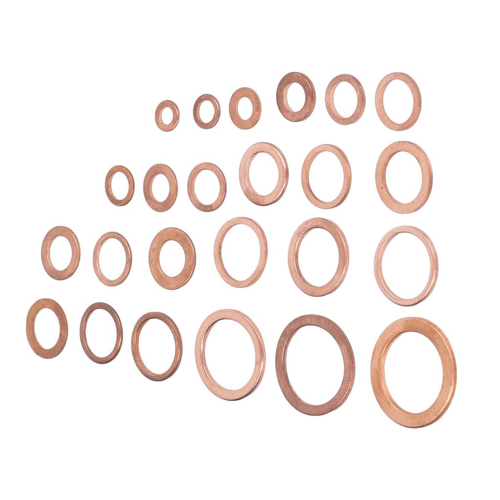 396PCS Round Flat Washer 24 Sizes Red Copper Flat Sealing Washer Set with Plastic Box Tweezers