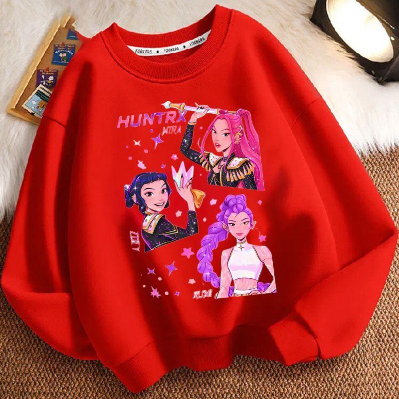 Children's Trendy Witch Hunt Team Round-neck Hoodies for Autumn and Winter, Loose Long-sleeved Casual Tops for Boys and Girls