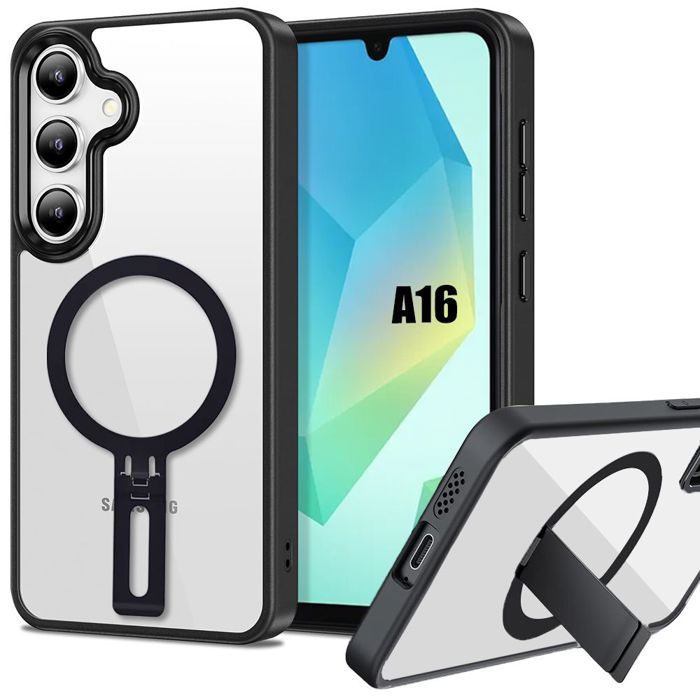 Coque de protection - BOOLING - pour Samsung Galaxy A16 4G/5G - Transparent - Silicone noir - Support magnétique