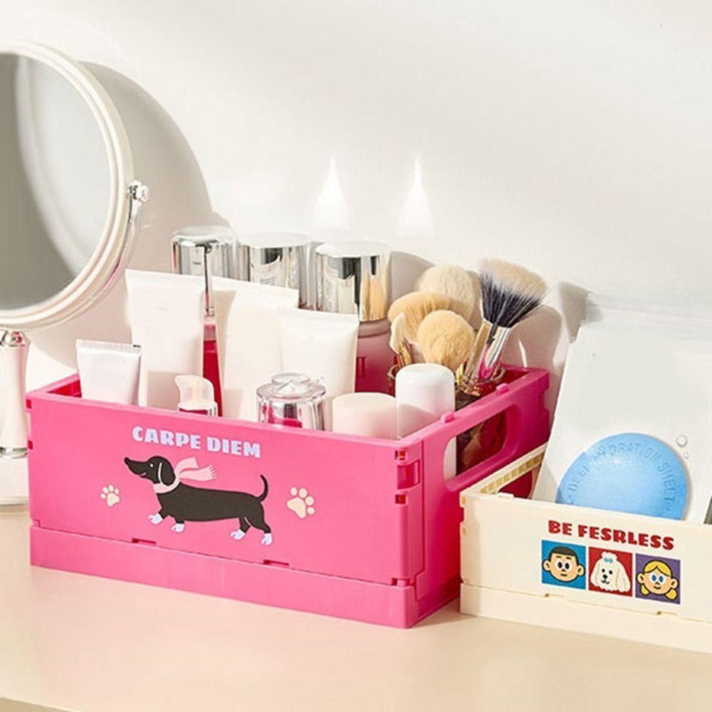 Dopamine Foldable Storage Basket Cartoon Stationery Cosmetic Rack Sundry Organizer  Desktop