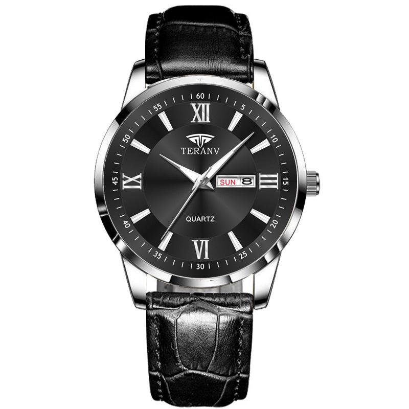 Butterfly Clasp Men's Ultra-Thin Luminous Stainless Steel Dual Calendar Waterproof Quartz Watch