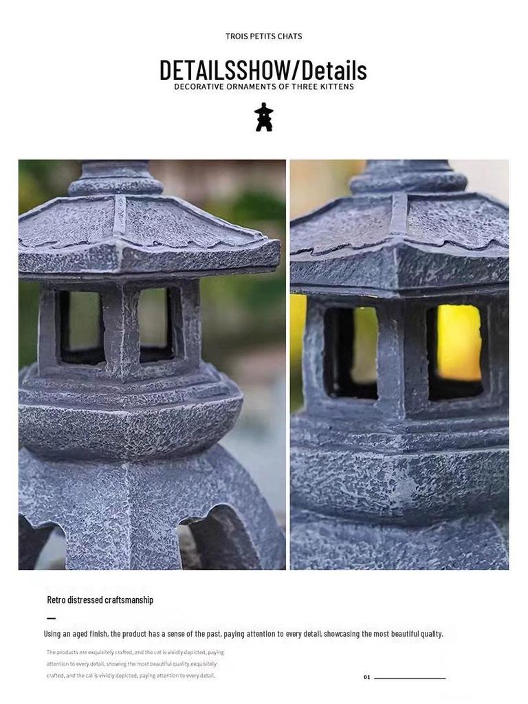 Solar Chinese Palace Lantern: Outdoor Zen Pagoda Statue Ornament, Resin Craft