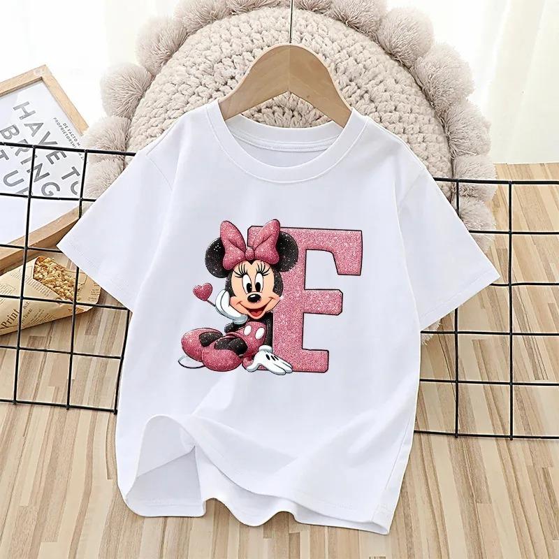 Summer Style Minnie Cute Letter-printed Children's T-shirt - Cotton Children's Clothing - Suitable for Girls' Short-sleeved Top